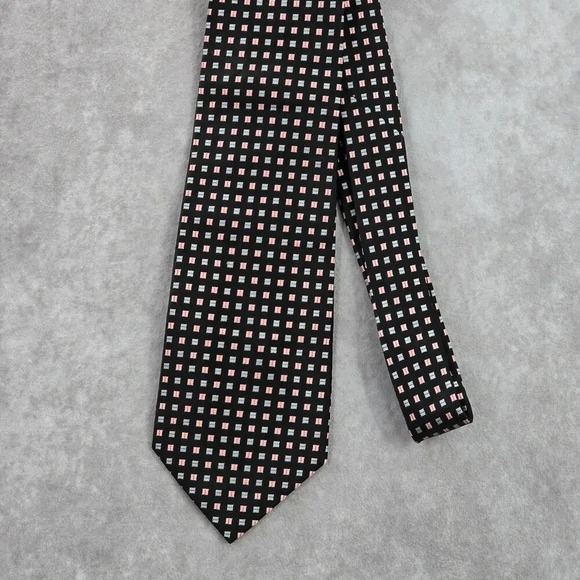 Pierre Cardin Black Pink Square Geometric Executive Silk Neck Tie Men's - Picture 2 of 6